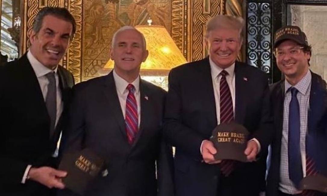 Fabio Wajngarten ao lado do presidente Donald Trump e do vice-presidente Mike Pence Foto: Reprodução/Instagram