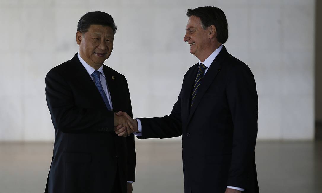 Na foto, o presidente da China, Xi Jinping e o presidente do Brasil, Jair Bolsonaro Foto: Jorge William / Agência O Globo
