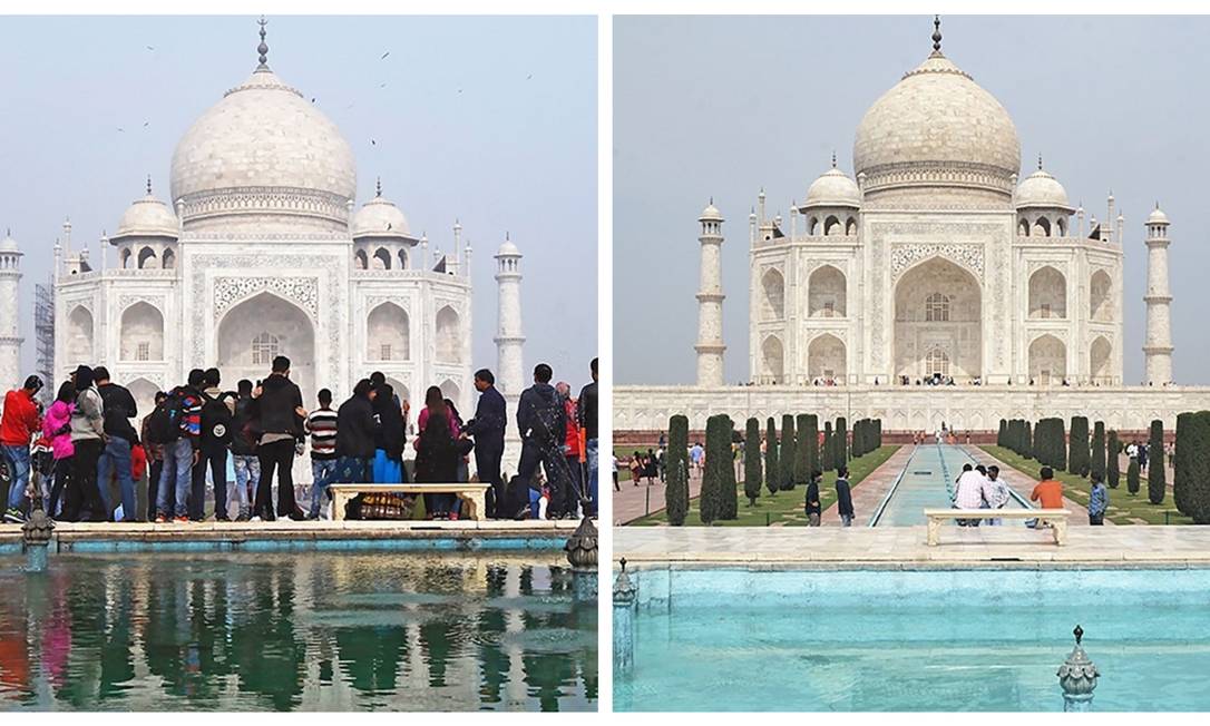 Taj Mahal antes e depois do coronavírus Foto: Reprodução