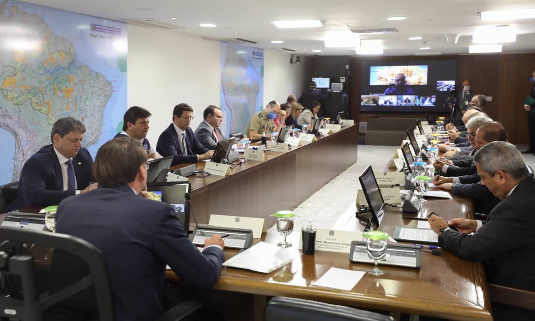 O presidente Jair Bolsonaro participa de videoconferência com governadores do Centro-Oeste Foto: Marcos Corrêa/Presidência