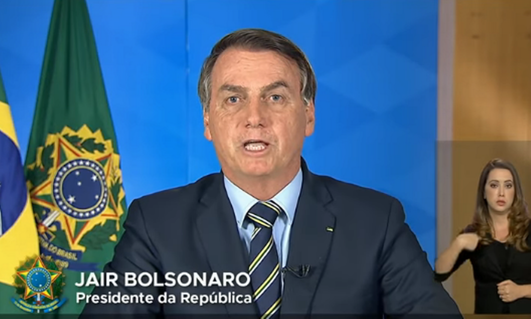 Presidente Jair Bolsonaro durante pronunciamento em rede nacional de televisão e rádio Foto: Reprodução