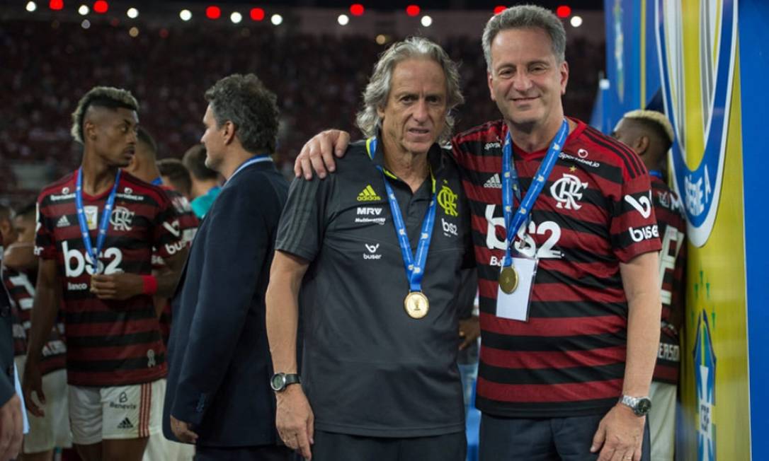 Jorge Jesus e Rodolfo Landim Foto: Alexandre Vidal/Flamengo 