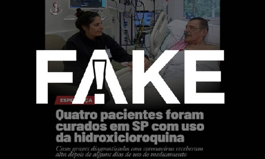 É #FAKE que imagem mostre paciente curado da Covid-19 após uso de medicamento Foto: Reprodução