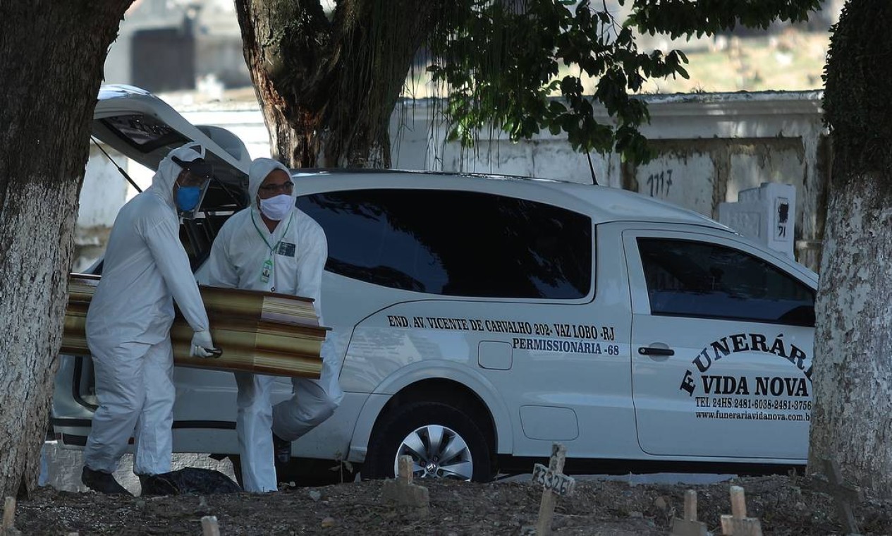 Em casos de confirmação ou suspeita de Covid-19, não está havendo velórios, e caixão segue em carro da funerária direto para o sepultamento Foto: FABIO MOTTA / Agência O Globo
