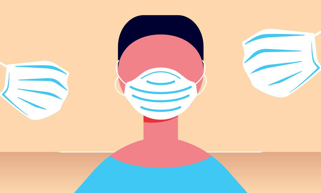 A máscara caseira é um cuidado extra, que não substitui o isolamento social e a higienização frequente de mãos, com água e sabão ou álcool em gel, se disponível.  Foto: Editoria de Arte