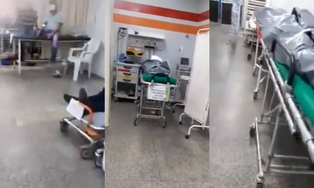 Imagens registradas na sala rosa do Hospital João Lúcio, na Zona Leste de Manaus, mostram corpos e pacientes dividindo o mesmo local Foto: Reprodução