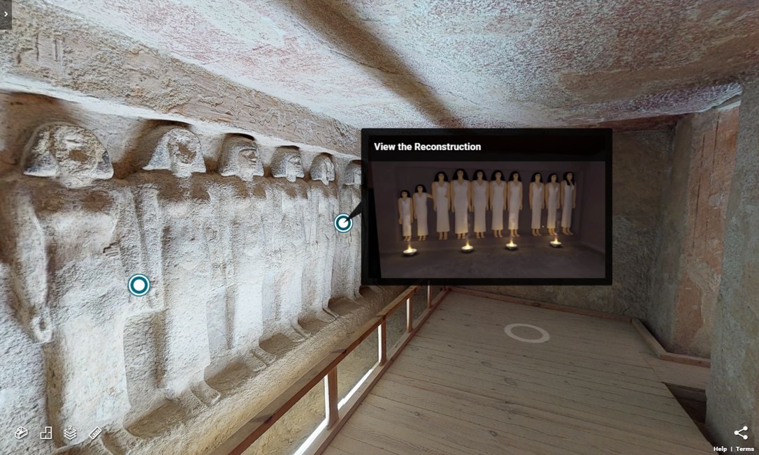 Imagem da visita virtual à tumba da rainha Meresankh III, no complexo de Gizé, nos arredores do Cairo Foto: Reprodução