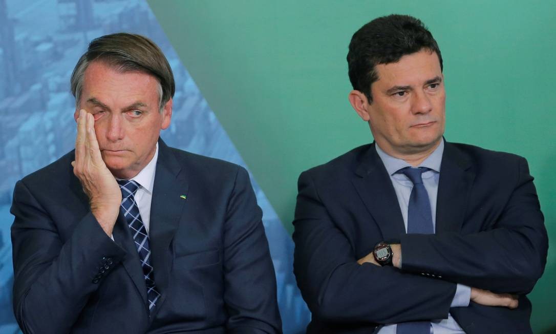 Bolsonaro and Moro during a ceremony at the Planalto Palace, in Brasilia Photo: Adriano Machado / Reuters 