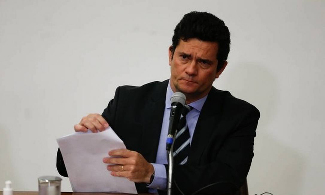 O ex-ministro Sergio Moro durante coletiva de imprensa em que anunciou sua demissão do governo Bolsonaro Foto: Pablo Jacob/Agência O Globo