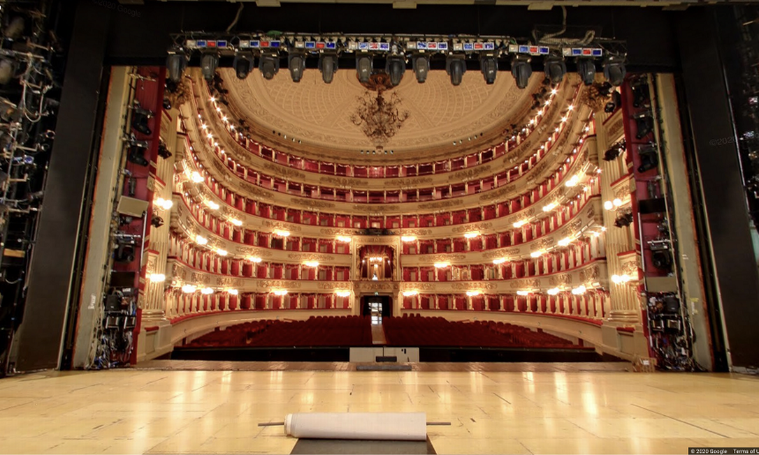 Vista a partir do palco do Teatro Scala, em Milão: tour virtual está na plataforma Google Art & Culture Foto: Divulgação