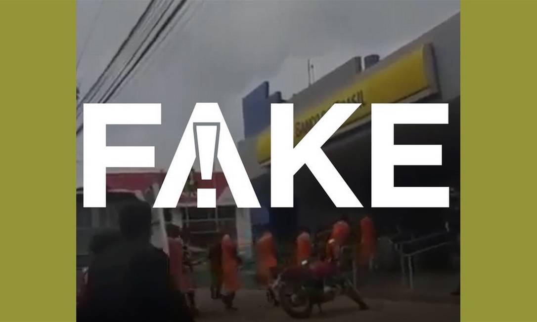 É #FAKE que vídeo mostre presos sem máscara em fila para receber auxílio em banco no meio da pandemia Foto: Reprodução
