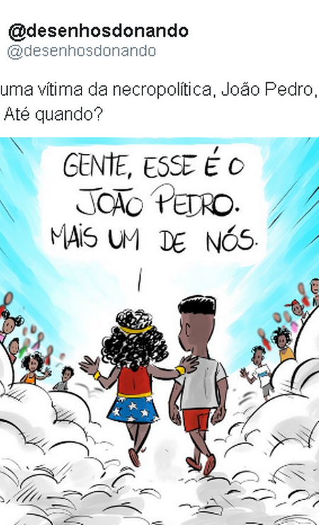 Charge feita em homenagem ao adolescente João Pedro, morto durante operação policial em São Gonçalo no dia 18 de maio Foto: @desenhosdonando