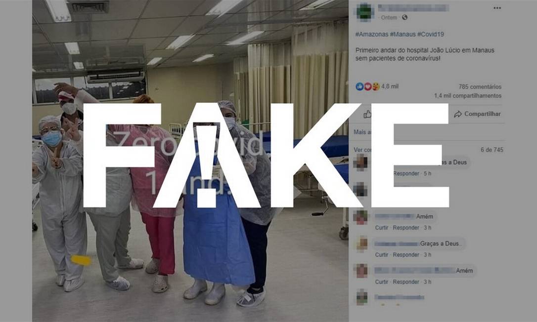 É #FAKE que foto mostre andar inteiro de hospital de Manaus sem pacientes com Covid-19 Foto: Reprodução