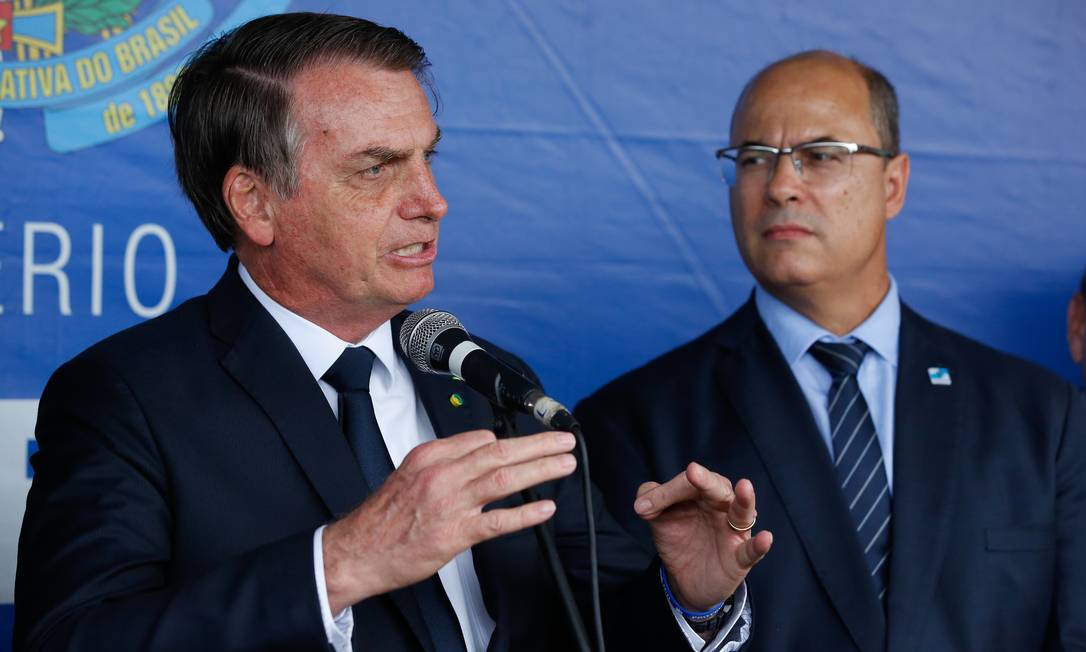 O presidente Jair Bolsonaro e o governador do Rio de Janeiro, Wilson Witzel, durante evento no Rio de Janeiro em 2019 Foto: Pablo Jacob/Agência O Globo/08-05-2019