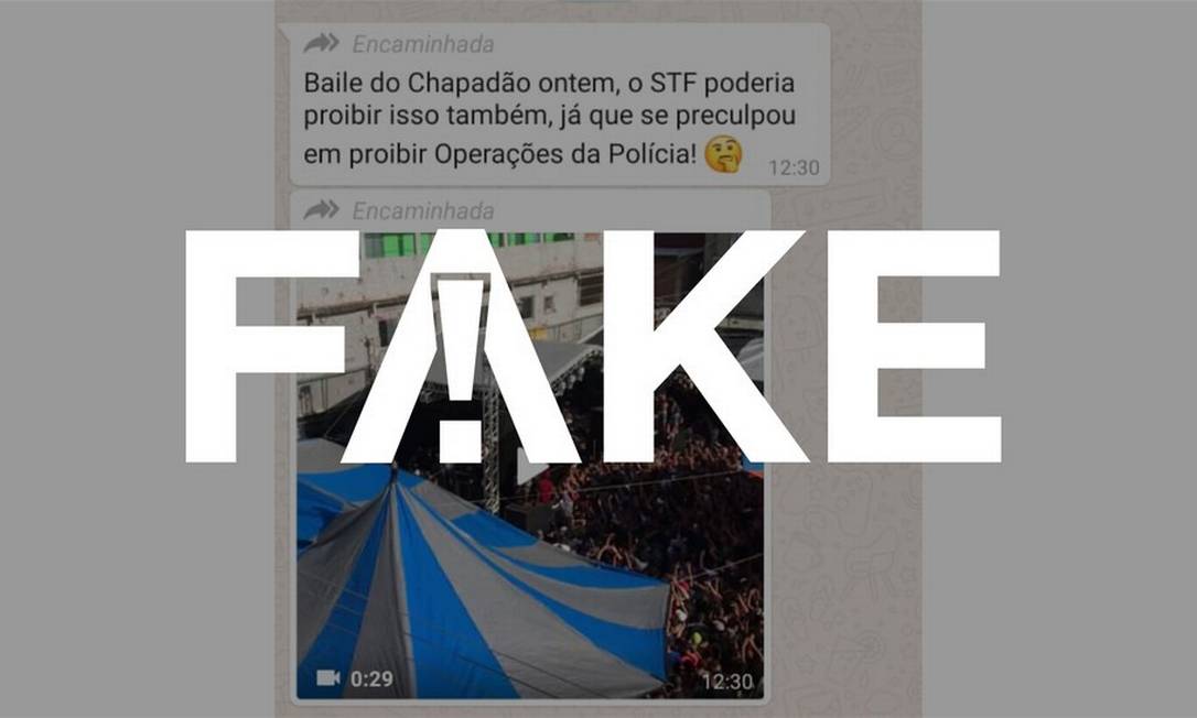 É #FAKE que vídeo mostre baile funk e ninguém com máscara em favela do Rio após decisão do STF de proibir operações policiais Foto: Reprodução