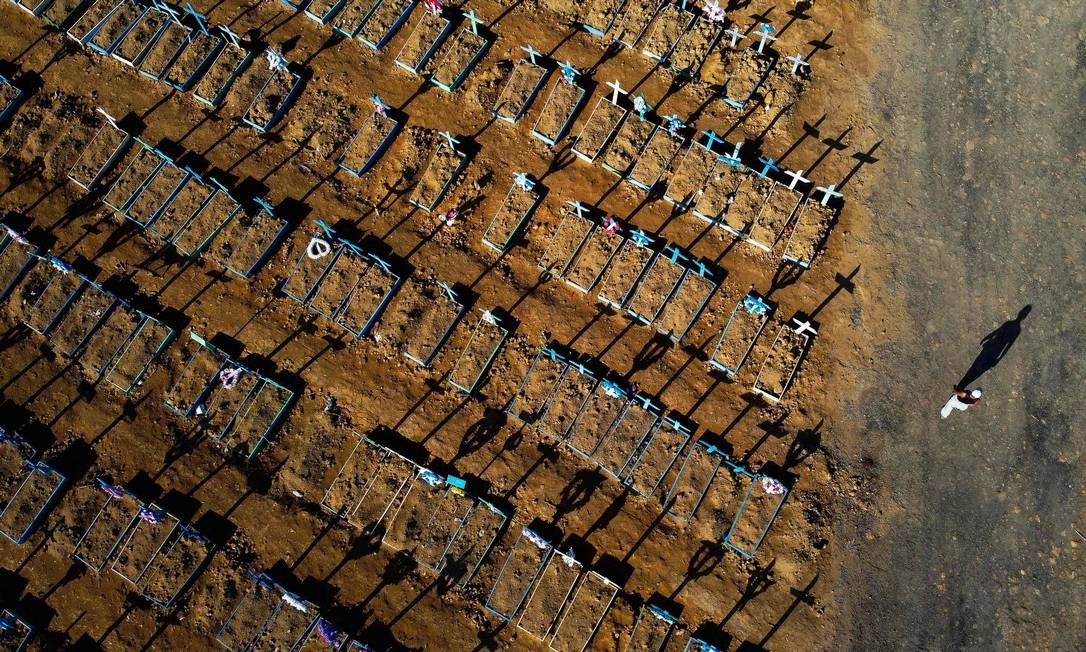 Imagem aérea do cemitério Nossa Senhora Aparecida, em Manaus. Foto: MICHAEL DANTAS / AFP