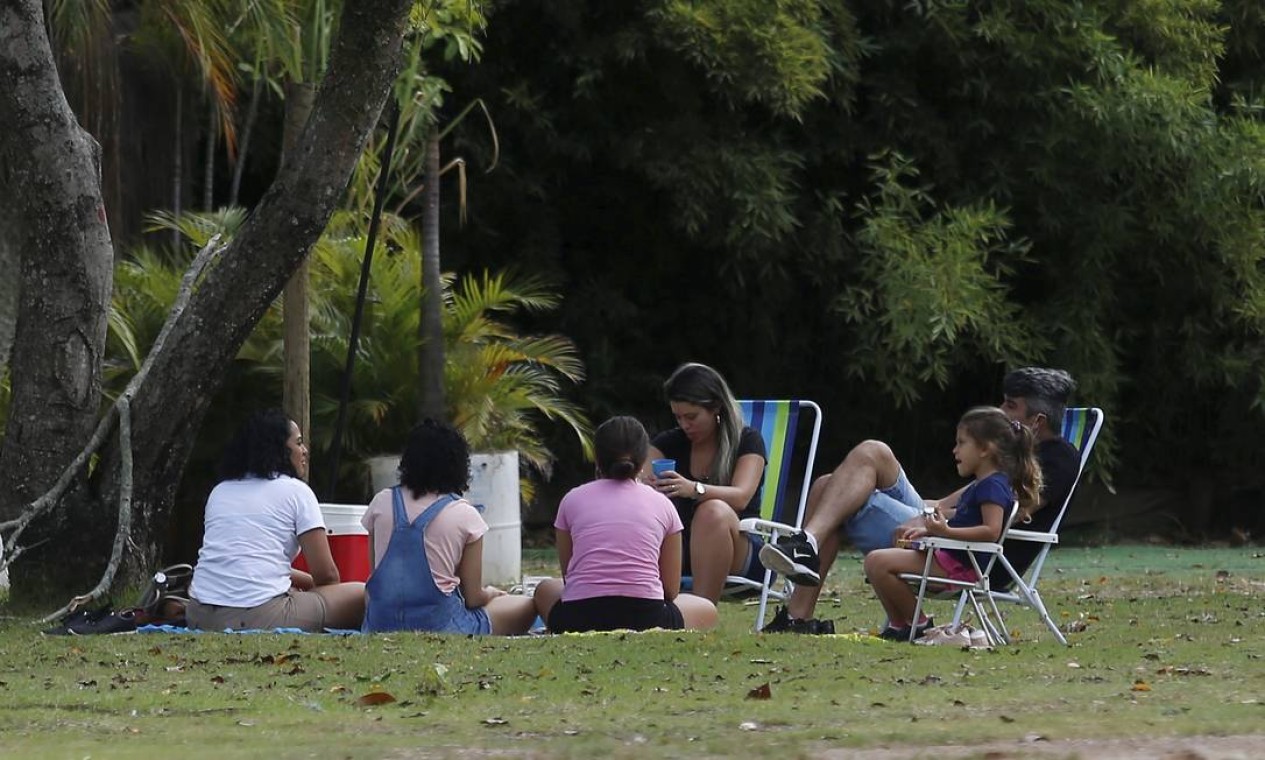 Grupo faz piquenique no Parque das Figueiras, na Lagoa Foto: FABIANO ROCHA / Agência O Globo