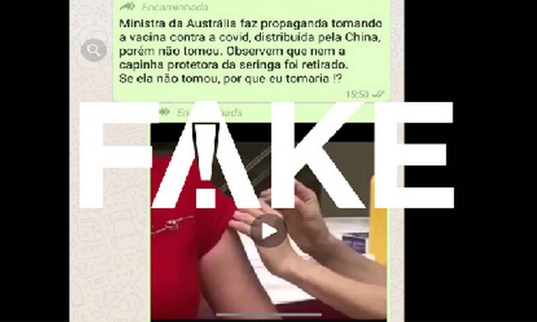 É #FAKE que vídeo mostre primeira-ministra da Austrália fingindo tomar vacina contra Covid-19 Foto: Reprodução