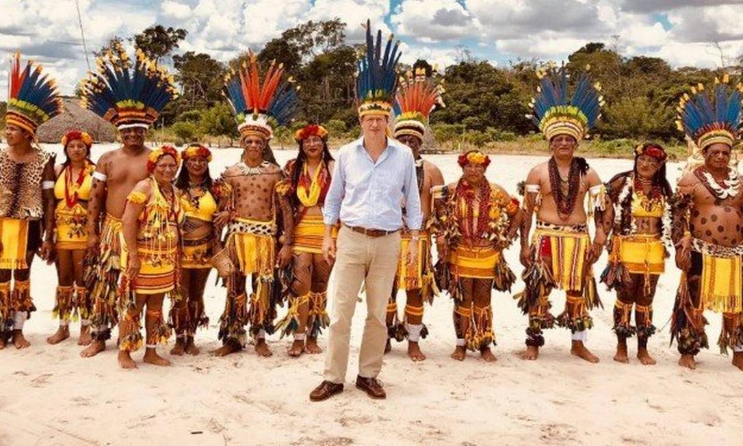 Salles, em fevereiro de 2019. Ministro postou em uma rede social sua primeira visita à Amazônia, junto de uma tribo indígena em Campo Novo do Parecis, no Mato Grosso Foto: Reprodução