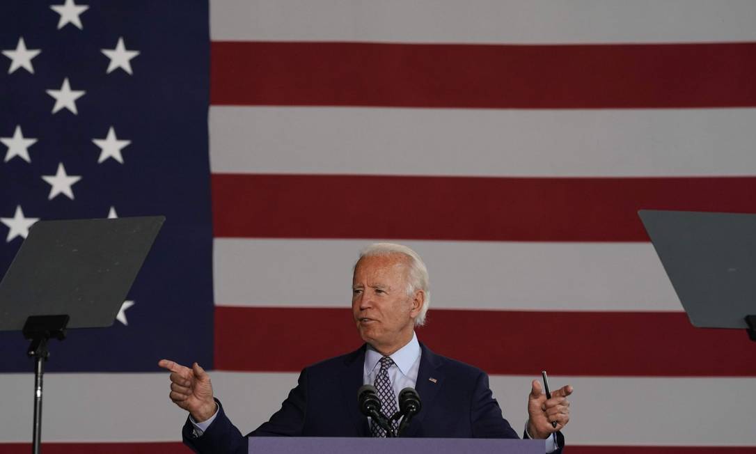 O candidato democrata à Presidência dos Estados Unidos, Joe Biden, concede discurso em Dunmore, na Pensilvânia, no qual apresentou seu plano econômico Foto: TIMOTHY A. CLARY / AFP