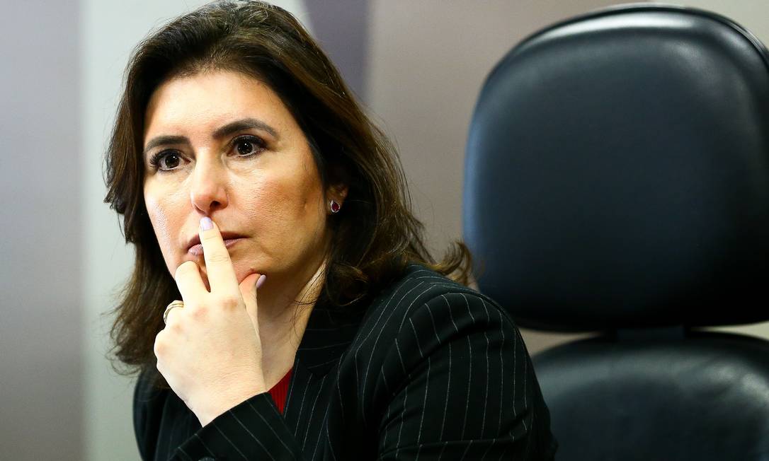 A senadora Simone Tebet durante sessão da CCJ do Senado Foto: Marcelo Camargo / Agência O Globo