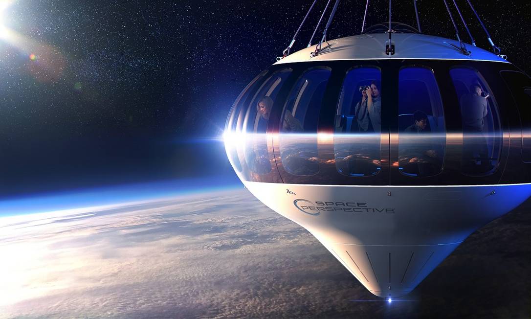 Desenho mostra como será a cápsula Spaceship Neptune, da Space Perspective Foto: Divulgação
