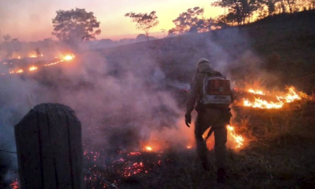 Incêndio no Mato Grosso: em julho, Pantanal teve 1.669 focos de calor, maior índice desde 1998 e quase sete vezes mais do que a média para o mês de 2009 a 2019 Foto: Corpo de Bombeiros de MT / Divulgação
