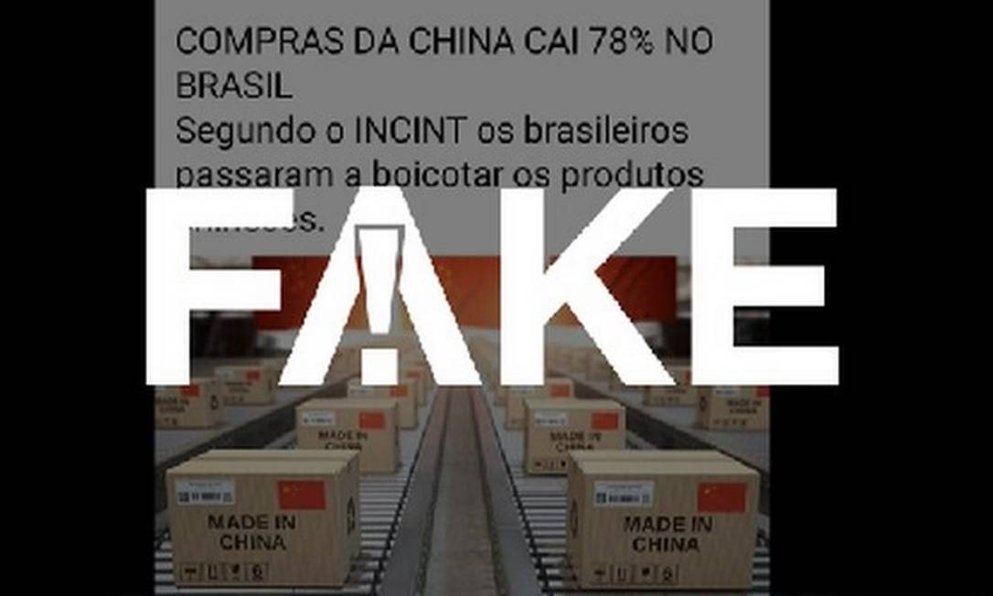 É #FAKE que compras de produtos chineses caíram 78% no Brasil após boicote por conta da pandemia do coronavírus Foto: Reprodução