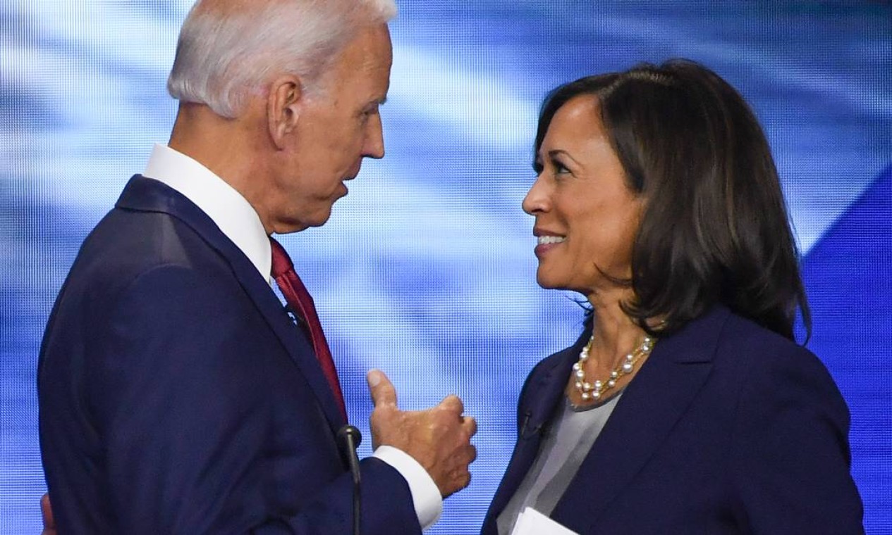 Biden apresenta sua vice, Kamala Harris, em primeiro evento conjunto de campanha, em Wilmington, Delaware. Foto: ROBYN BECK / AFP