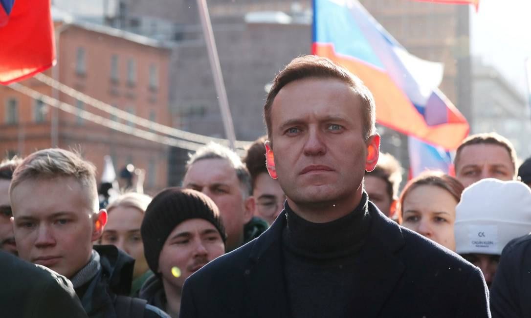Alexei Navalny durante marcha em memória de Boris Nemtsov, opositor do Kremlin assassinado em 2015 Foto: Shamil Zhumatov / REUTERS/29-2-2020