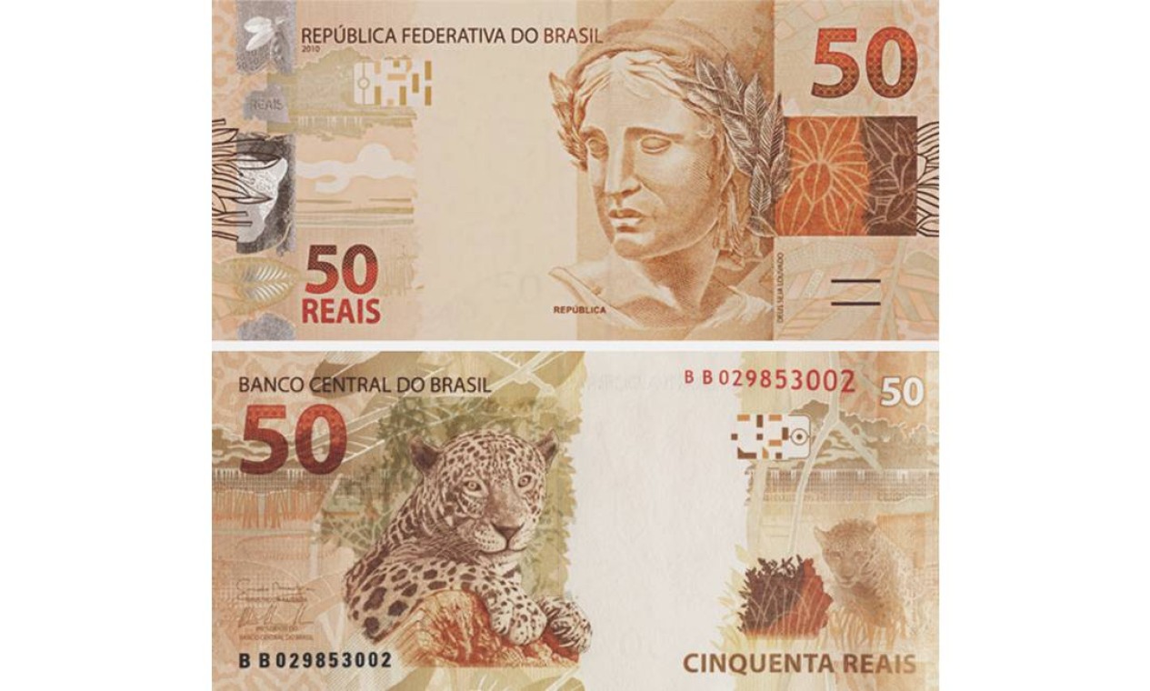 As notas de R$ 50 foram as primeiras da segunda família de cédulas a entrarem em circulação, junto com as de R$ 100. O animal retratado é a onça-pintada. Foto: Reprodução