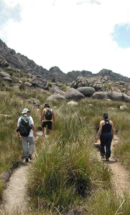 Visitantes caminham pela Parte Alta do Parque Nacional do Itatiaia Foto: Gute Passeios / Divulgação