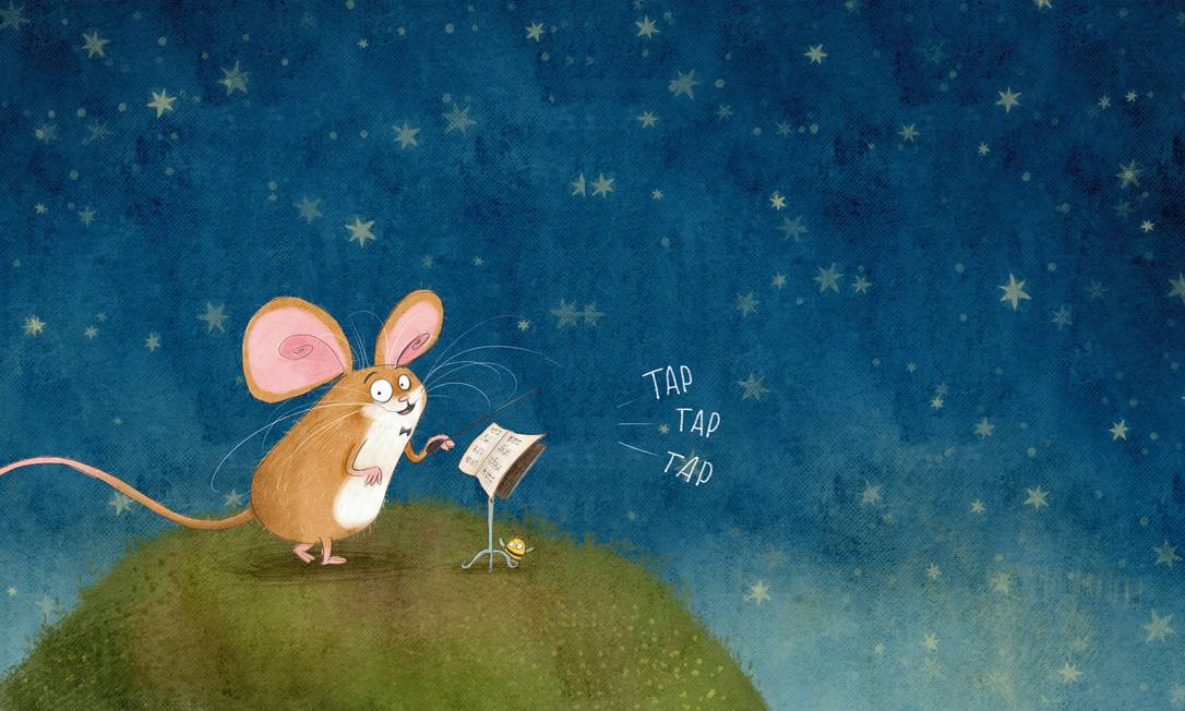 o maestro ratinho , personagem do livro "sinfonia dos animais", de dan brown. ilustração de susan batori