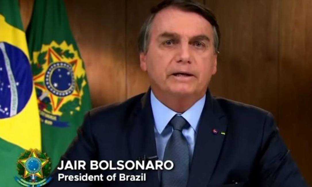 Bolsonaro durante discurso gravado para a Assembleia Nacional da Organização das Nações Unidas Foto: Reprodução