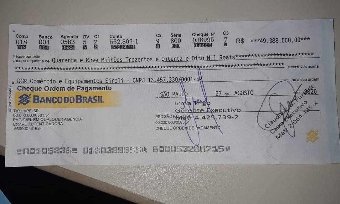 Luz ultravioleta confirmou falsificação de cheque de R$ 49,3 milhões em ...
