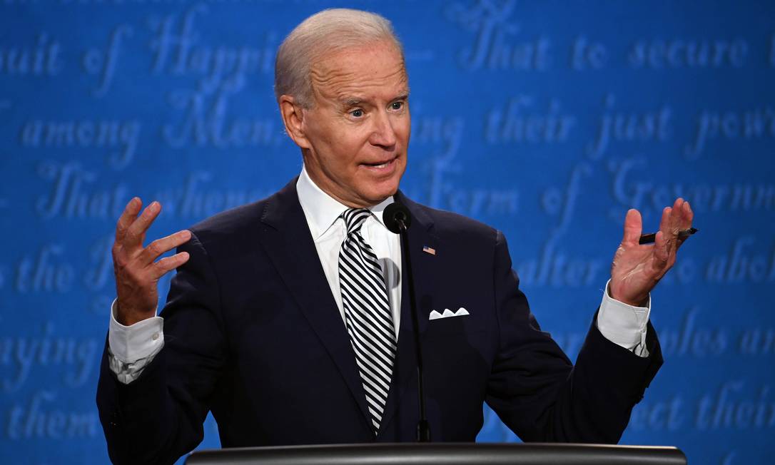 Joe Biden, candidato democrata à Casa Branca, durante o primeiro debate com Donald Trump Foto: JIM WATSON / AFP
