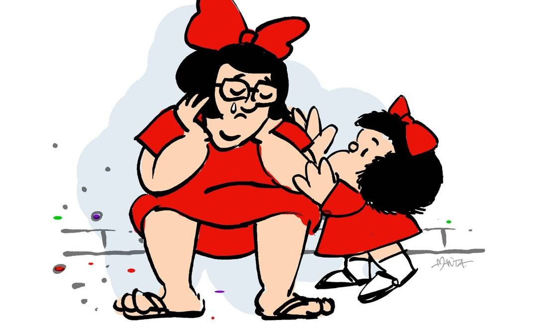 O vereador Tarcísio Motta lamentou a morte do cartunista argentino em um desenho que ele mesmo aparece vestido de Mafalda, como costuma fantasiar no carnaval Foto: Playback / Instagram