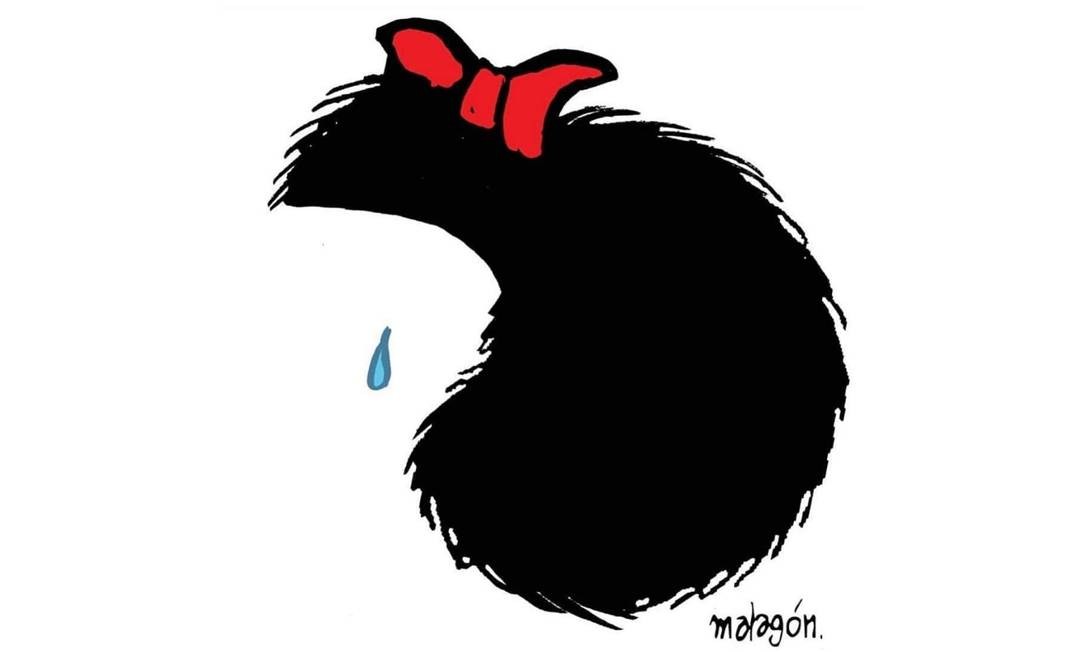 O design minimalista assinado por Matagón mostra o personagem mais famoso de Quino chorando pela morte de seu criador Foto: Playback / Instagram