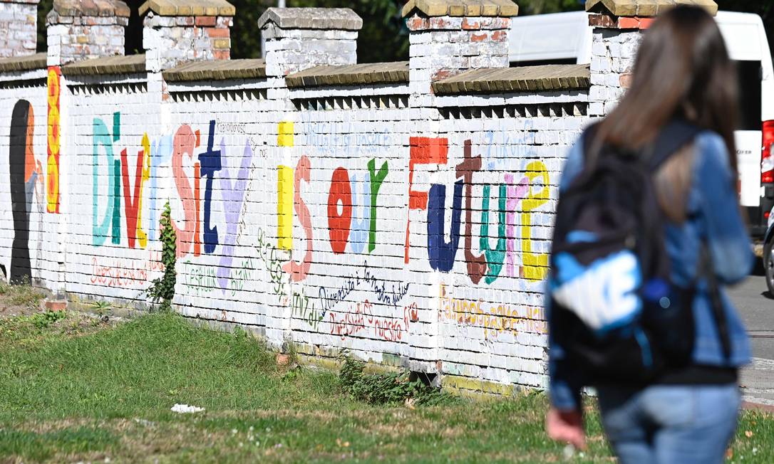  “Diversidade é nosso futuro”, diz frase em muro em parque da cidade de Neuruppin, no Leste da Alemanha, onde a AfD é forte, mas que se ofereceu para receber mais refugiados da Grécia Foto: TOBIAS SCHWARZ / AFP/18-9-2020