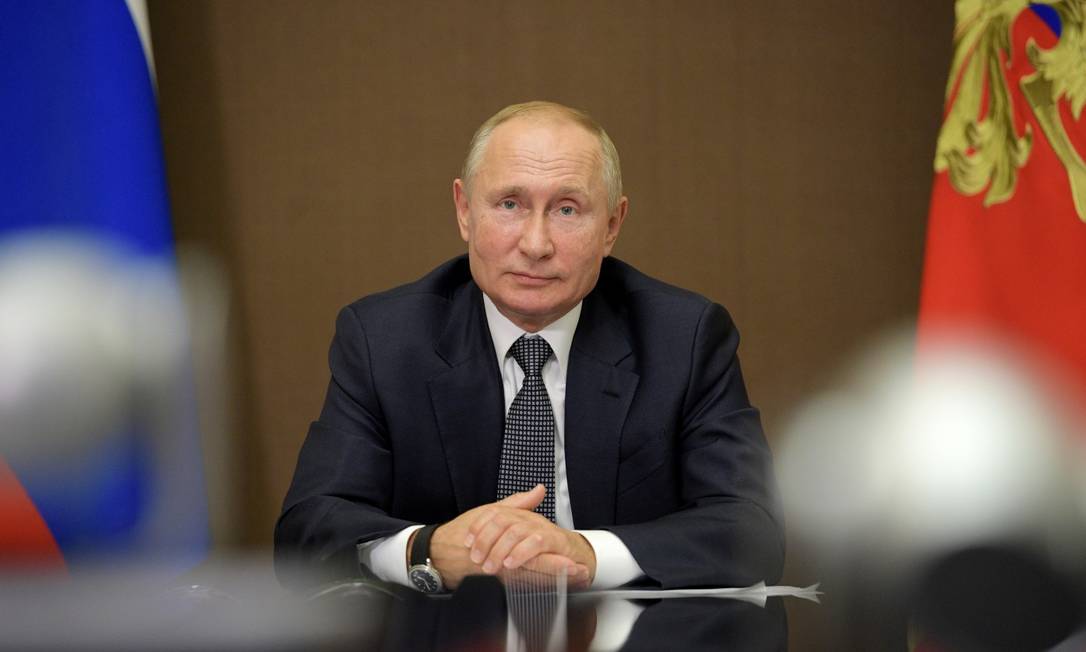 Presidente da Rússia, Vladimir Putin, durante reunião por vídeo com o presidente da Moldávia, Igor Dodon Foto: SPUTNIK / via REUTERS / 28-9-2020
