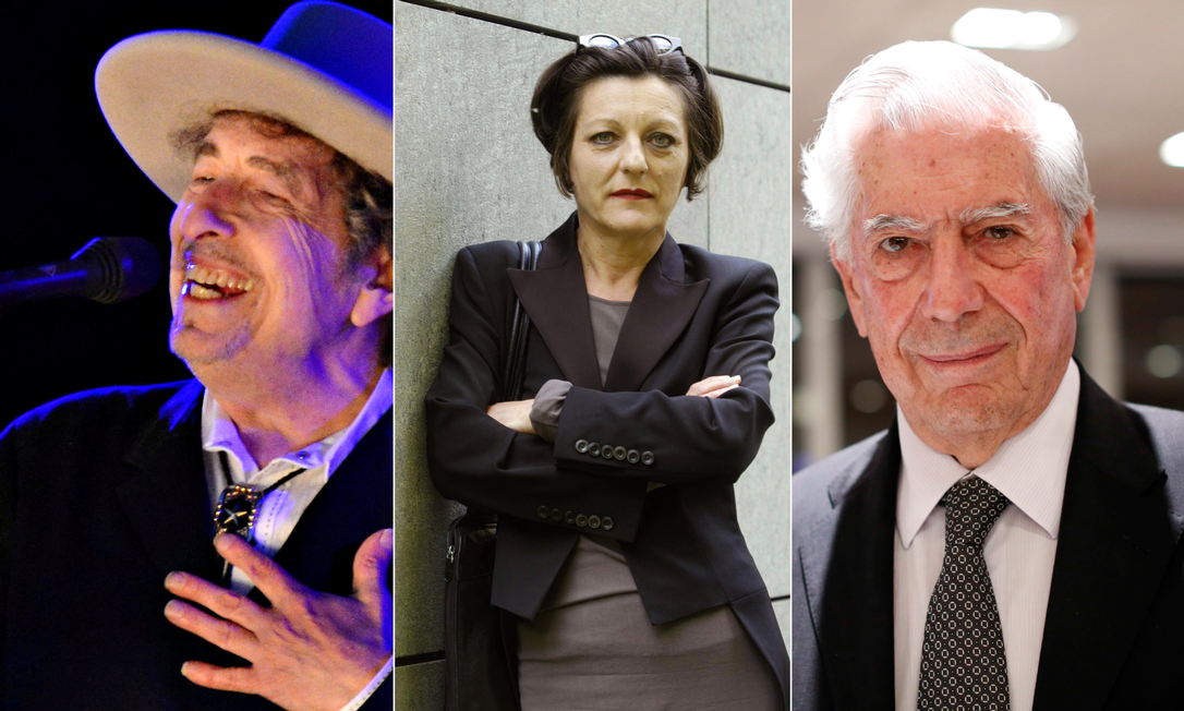 Bob Dylan, Herta Müller e Mario Vargas Llosa são alguns dos vencedores do Nobel nas últimas décadas Foto: Reuters / AP / Agência O Globo