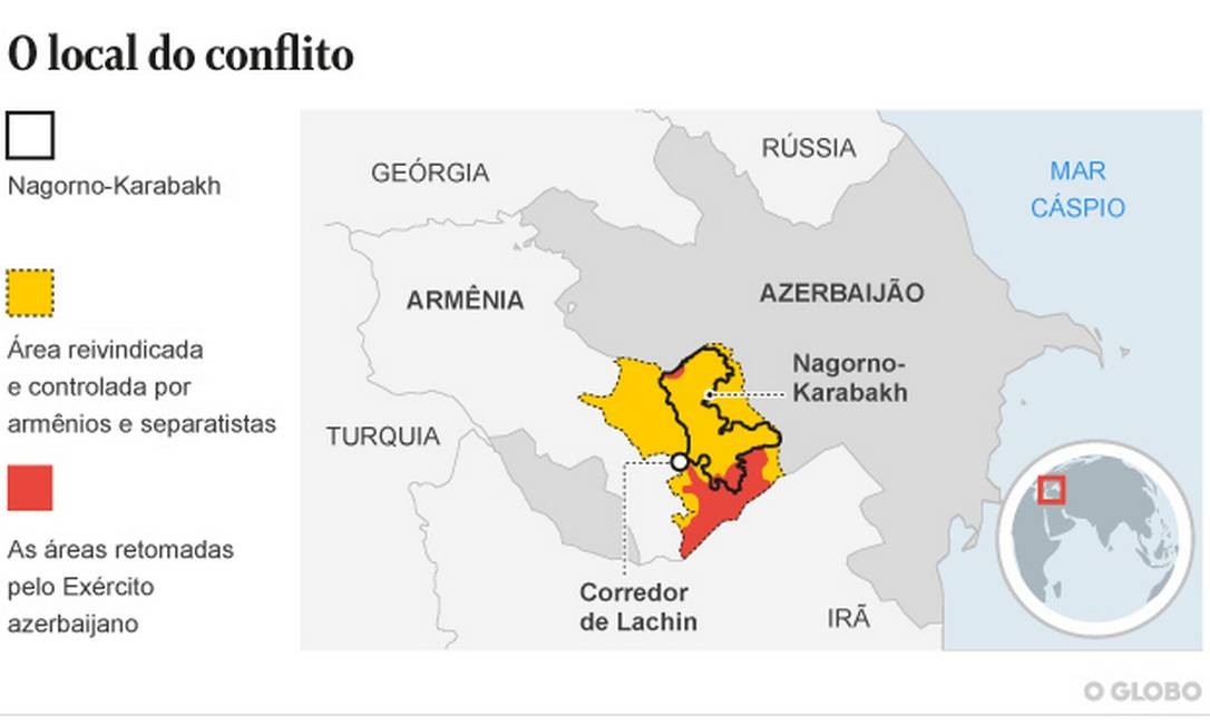 Azerbaijan has retaken territories to the south and north of Nagorno-Karabakh since the conflict heated up again Photo: Editoria de Arte