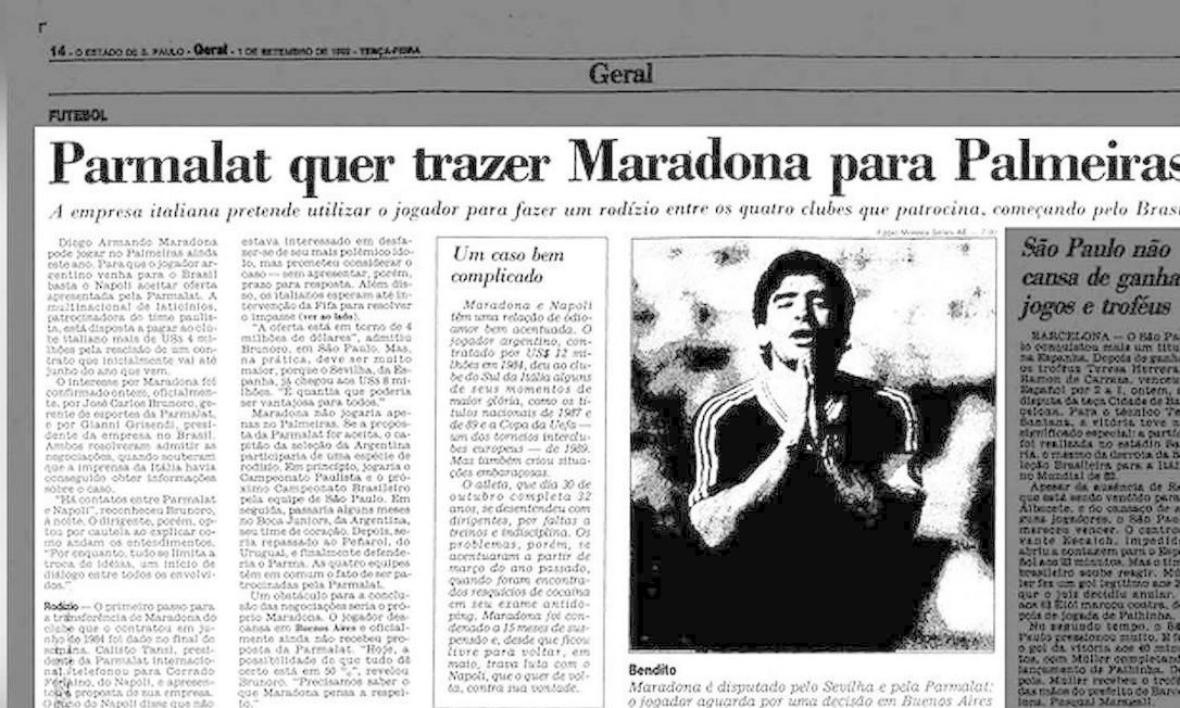 Maradona no Palmeiras Foto: Reprodução