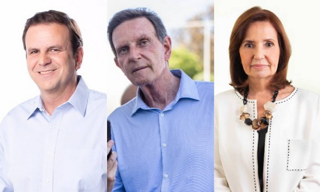Os candidatos à Prefeitura do Rio Eduardo Paes (DEM), Marcelo Crivella (Republicanos) e Martha Rocha (PDT) Foto: Arquivo O GLOBO