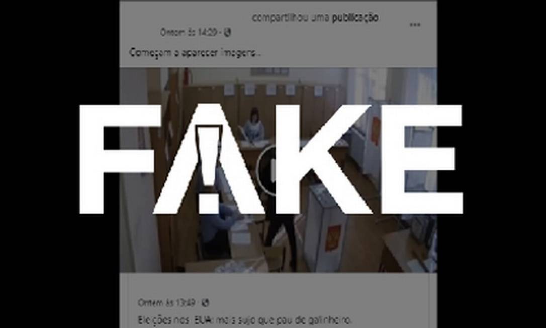É #FAKE que vídeo em que mesários fraudam urnas foi gravado em 2020 nos EUA Foto: Reprodução