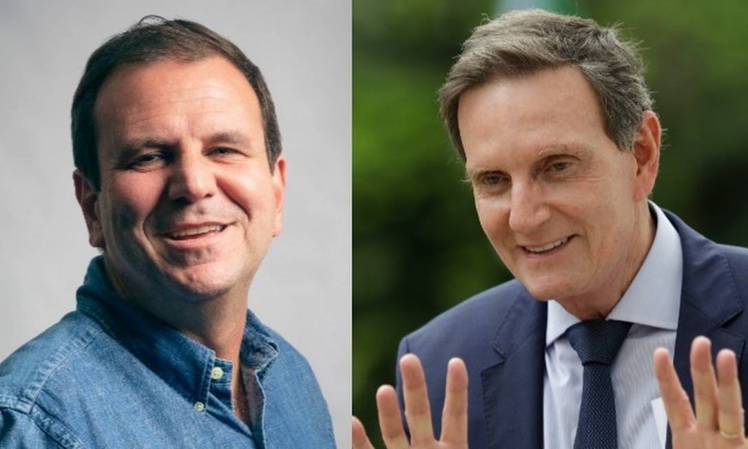 Os candidatos à Prefeitura do Rio Eduardo Paes (DEM) e Marcelo Crivella (Republicanos) Foto: Editoria de Arte