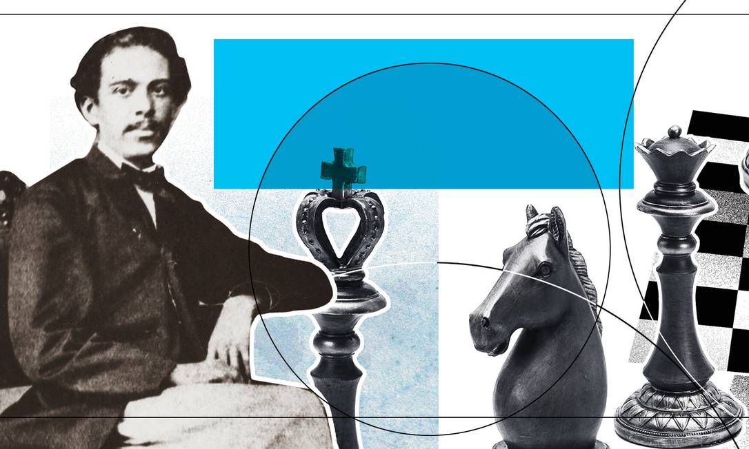 Relação de Machado de Assis com xadrez era conhecida, mas pensava-se que ele havia abandonado a prática a partir dos anos 1880 Foto: Arte André Mello