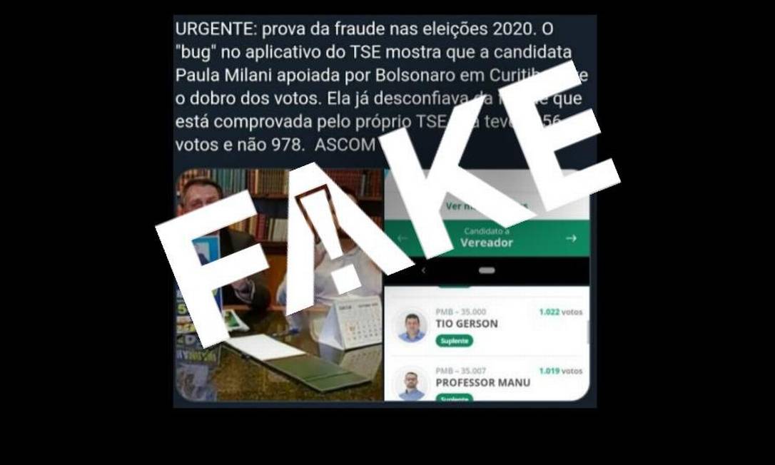 É #FAKE que candidata a vereadora em Curitiba teve o dobro de votos, mas fraude alterou número conquistado Foto: Reprodução