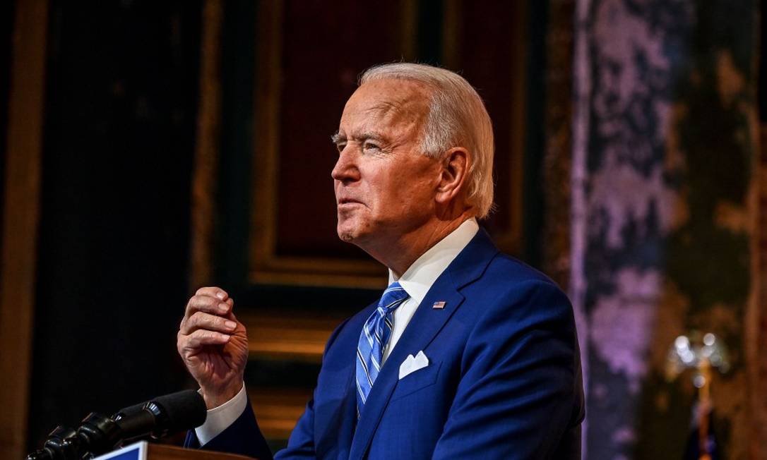Presidente eleito dos Estados Unidos, Joe Biden, durante discurso de Ação de Graças Foto: CHANDAN KHANNA / AFP / 25-11-2020