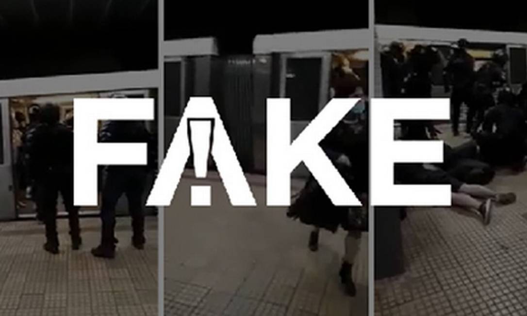 É #FAKE que vídeo mostre ação da polícia contra pessoas sem máscara no metrô de Paris Foto: Reprodução